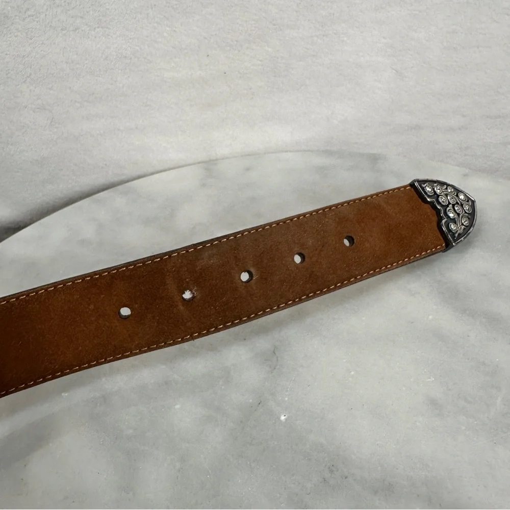 Justin‎ Rhinestone western belt dark brown leather suede silver cowgirl